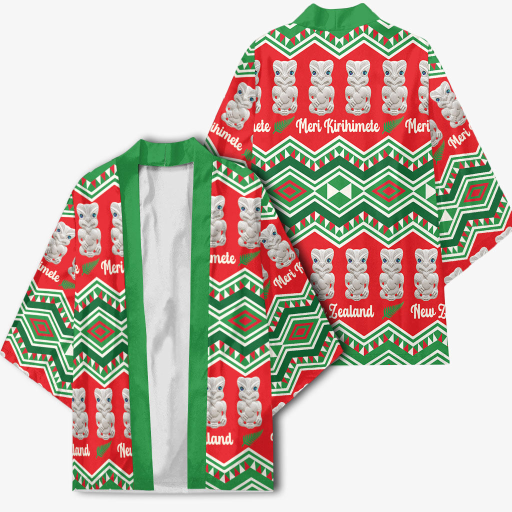New Zealand Christmas In July Kimono Meri Kirihimete Hei Tiki Taniko Motifs Seamless LT14 - Polynesian Pride