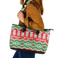 New Zealand Christmas In July Leather Tote Bag Meri Kirihimete Hei Tiki Taniko Motifs Seamless LT14 Red - Polynesian Pride