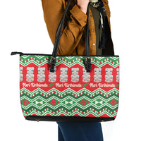 New Zealand Christmas In July Leather Tote Bag Meri Kirihimete Hei Tiki Taniko Motifs Seamless LT14 - Polynesian Pride