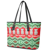 New Zealand Christmas In July Leather Tote Bag Meri Kirihimete Hei Tiki Taniko Motifs Seamless LT14 - Polynesian Pride