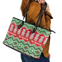 New Zealand Christmas In July Leather Tote Bag Meri Kirihimete Hei Tiki Taniko Motifs Seamless LT14 - Polynesian Pride