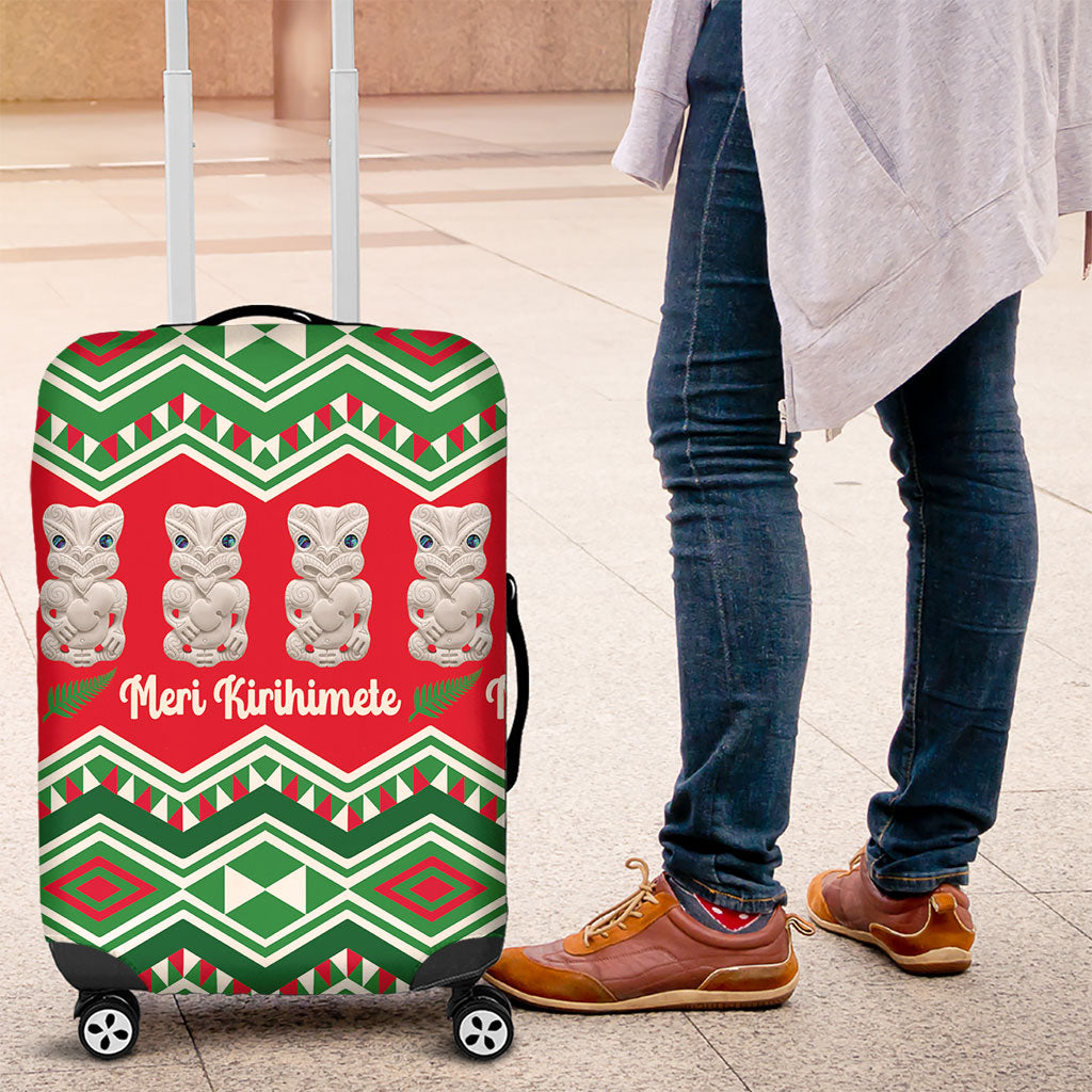 New Zealand Christmas In July Luggage Cover Meri Kirihimete Hei Tiki Taniko Motifs Seamless LT14 Red - Polynesian Pride