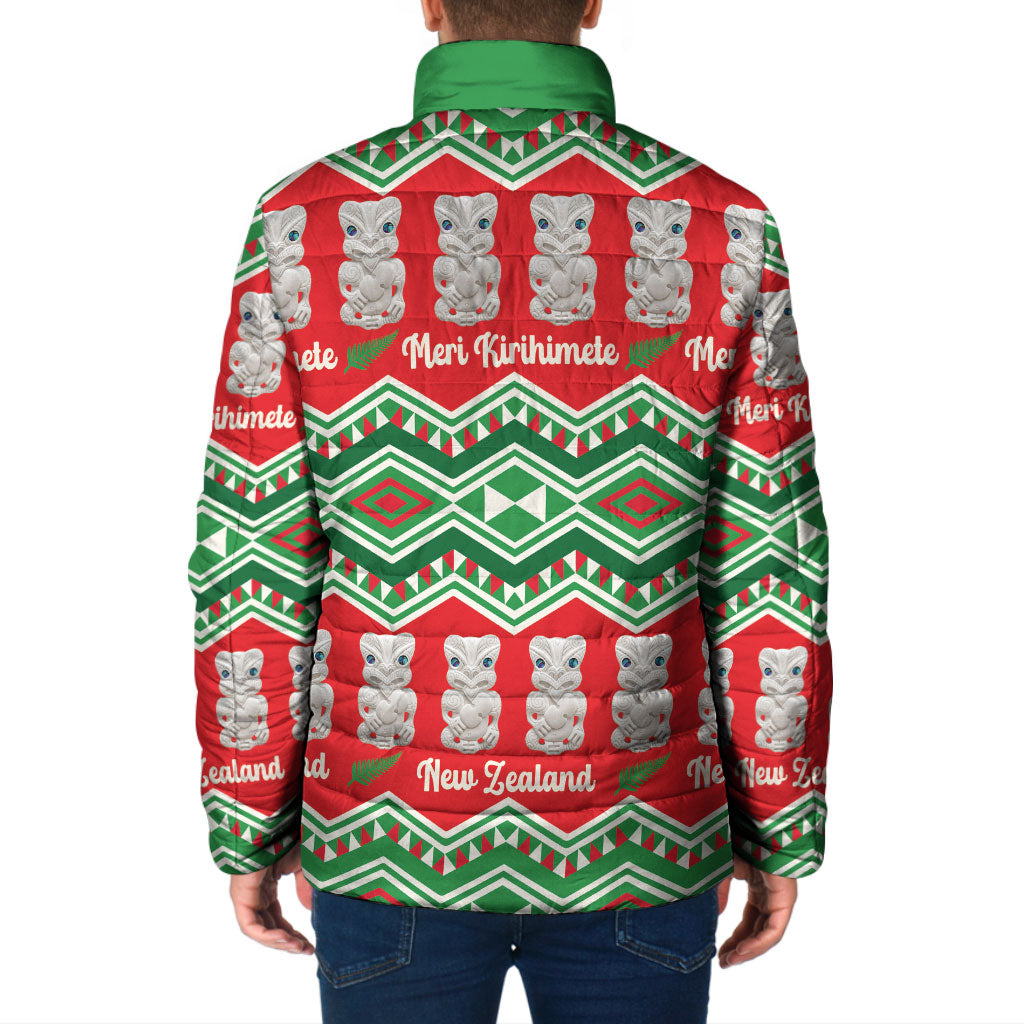 New Zealand Christmas In July Padded Jacket Meri Kirihimete Hei Tiki Taniko Motifs Seamless LT14 - Polynesian Pride