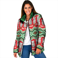 New Zealand Christmas In July Padded Jacket Meri Kirihimete Hei Tiki Taniko Motifs Seamless LT14 Women Red - Polynesian Pride