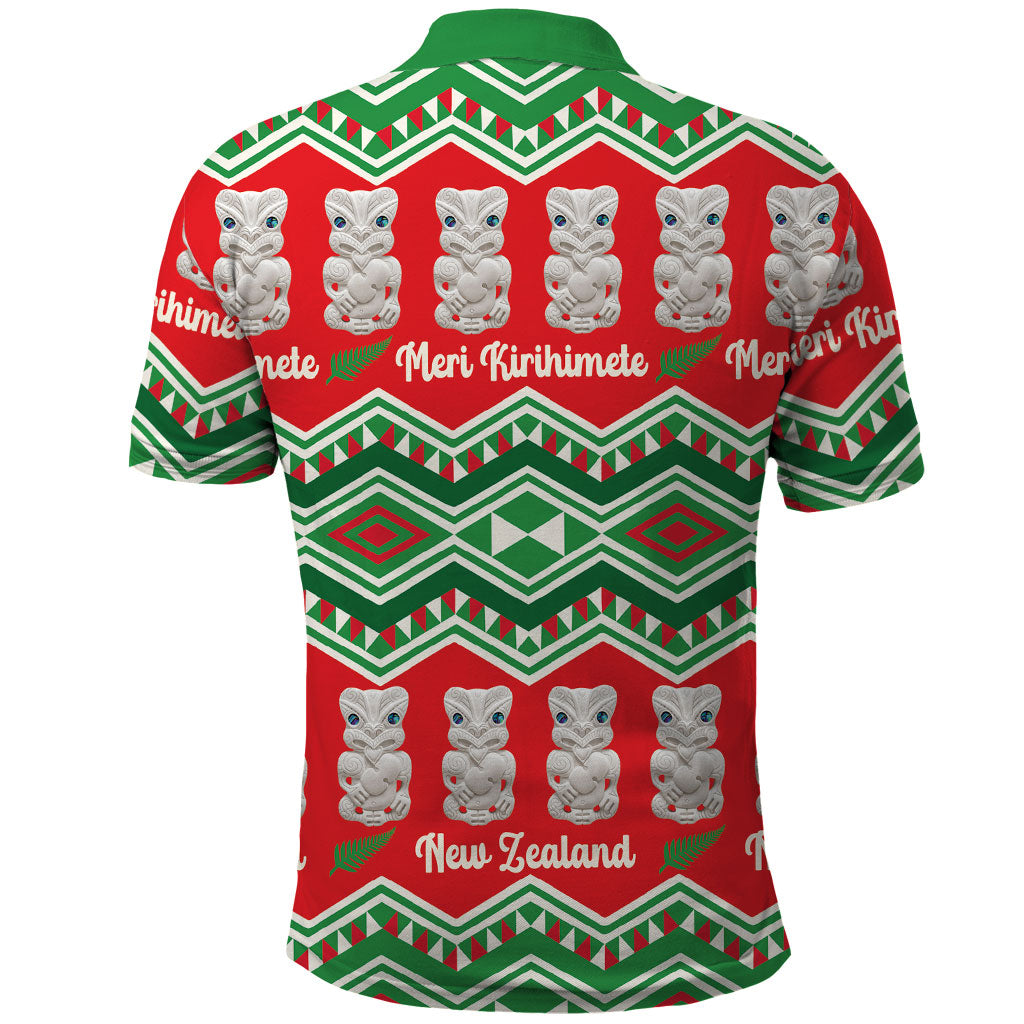 New Zealand Christmas In July Polo Shirt Meri Kirihimete Hei Tiki Taniko Motifs Seamless LT14 - Polynesian Pride