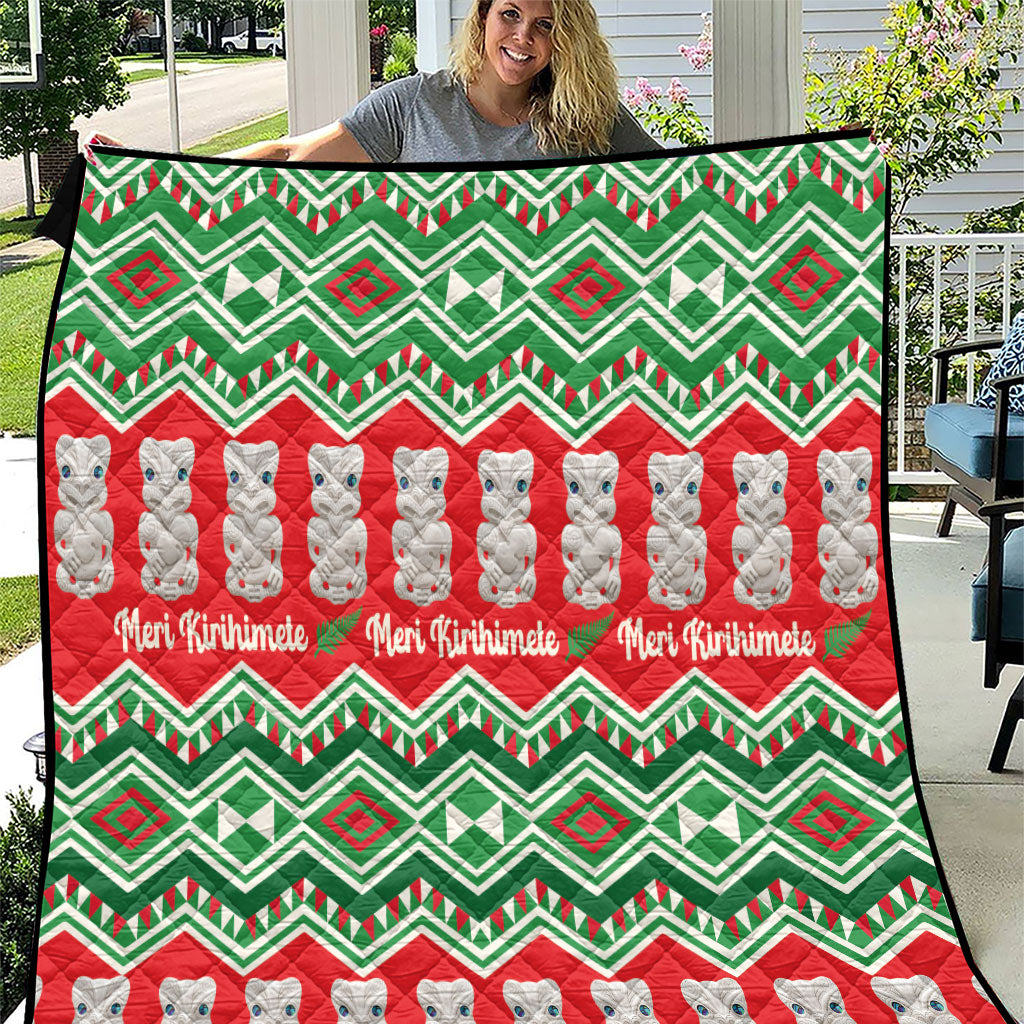 New Zealand Christmas In July Quilt Meri Kirihimete Hei Tiki Taniko Motifs Seamless LT14 Red - Polynesian Pride