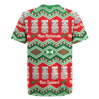 New Zealand Christmas In July Rugby Jersey Meri Kirihimete Hei Tiki Taniko Motifs Seamless LT14 - Polynesian Pride