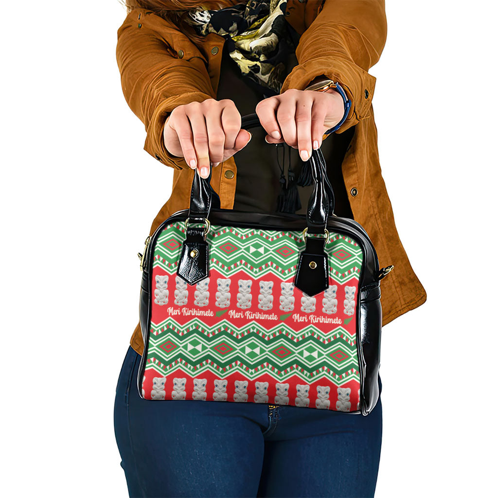 New Zealand Christmas In July Shoulder Handbag Meri Kirihimete Hei Tiki Taniko Motifs Seamless LT14 One Size Red - Polynesian Pride
