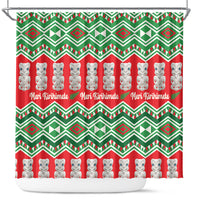 New Zealand Christmas In July Shower Curtain Meri Kirihimete Hei Tiki Taniko Motifs Seamless LT14 Red - Polynesian Pride