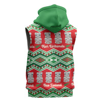 New Zealand Christmas In July Sleeveless Hoodie Meri Kirihimete Hei Tiki Taniko Motifs Seamless LT14 - Polynesian Pride
