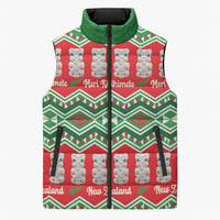 New Zealand Christmas In July Sleeveless Puffer Jacket Meri Kirihimete Hei Tiki Taniko Motifs Seamless LT14 Unisex Red - Polynesian Pride