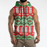 New Zealand Christmas In July Sleeveless Zip Hoodie Meri Kirihimete Hei Tiki Taniko Motifs Seamless LT14 - Polynesian Pride