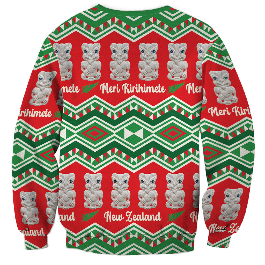 New Zealand Christmas In July Sweatshirt Meri Kirihimete Hei Tiki Taniko Motifs Seamless LT14 - Polynesian Pride