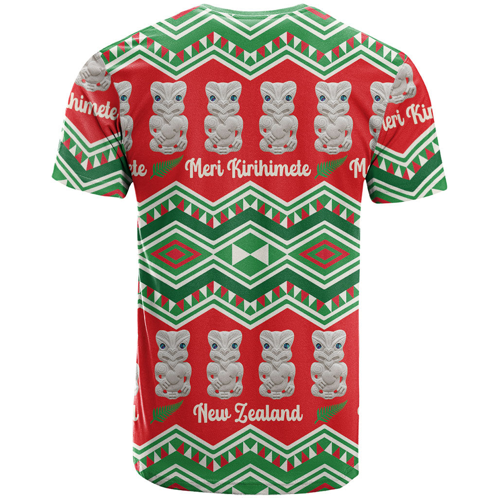 New Zealand Christmas In July T Shirt Meri Kirihimete Hei Tiki Taniko Motifs Seamless LT14 - Polynesian Pride