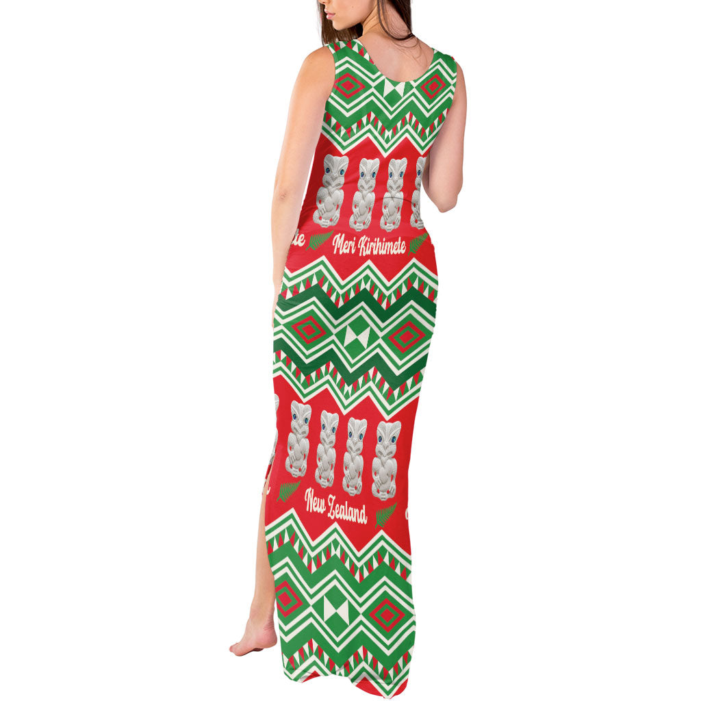 New Zealand Christmas In July Tank Maxi Dress Meri Kirihimete Hei Tiki Taniko Motifs Seamless LT14 - Polynesian Pride