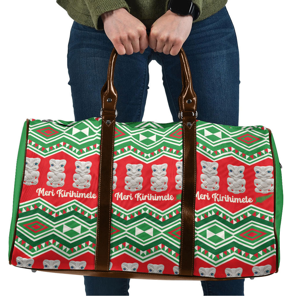 New Zealand Christmas In July Travel Bag Meri Kirihimete Hei Tiki Taniko Motifs Seamless LT14 Red - Polynesian Pride