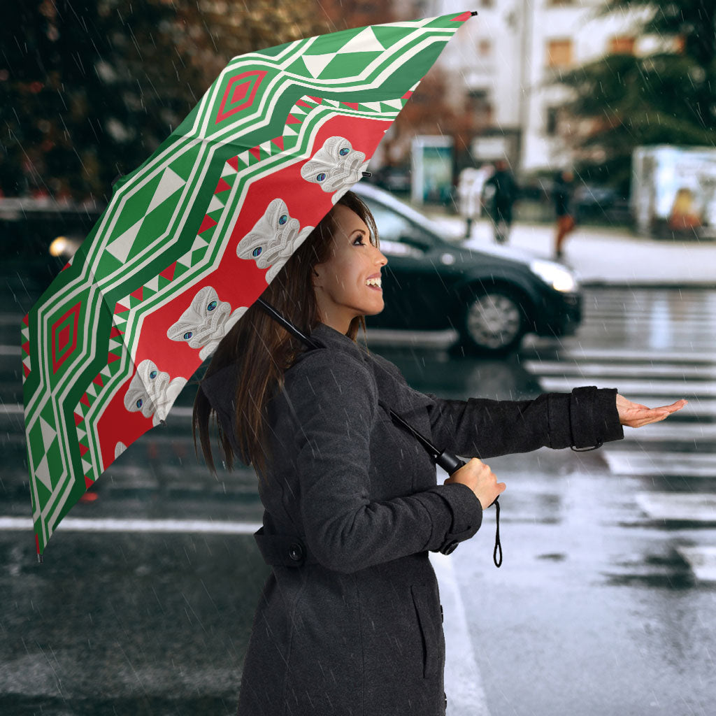 New Zealand Christmas In July Umbrella Meri Kirihimete Hei Tiki Taniko Motifs Seamless LT14 - Polynesian Pride