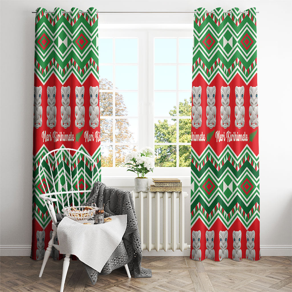 New Zealand Christmas In July Window Curtain Meri Kirihimete Hei Tiki Taniko Motifs Seamless LT14 - Polynesian Pride