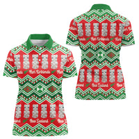 New Zealand Christmas In July Women Polo Shirt Meri Kirihimete Hei Tiki Taniko Motifs Seamless LT14 - Polynesian Pride