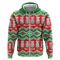 New Zealand Christmas In July Zip Hoodie Meri Kirihimete Hei Tiki Taniko Motifs Seamless LT14 Zip Hoodie Red - Polynesian Pride