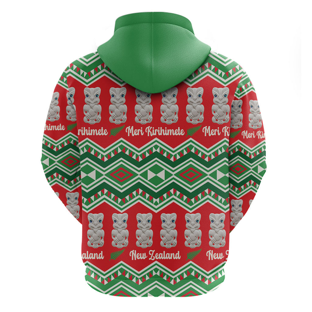 New Zealand Christmas In July Zip Hoodie Meri Kirihimete Hei Tiki Taniko Motifs Seamless LT14 - Polynesian Pride