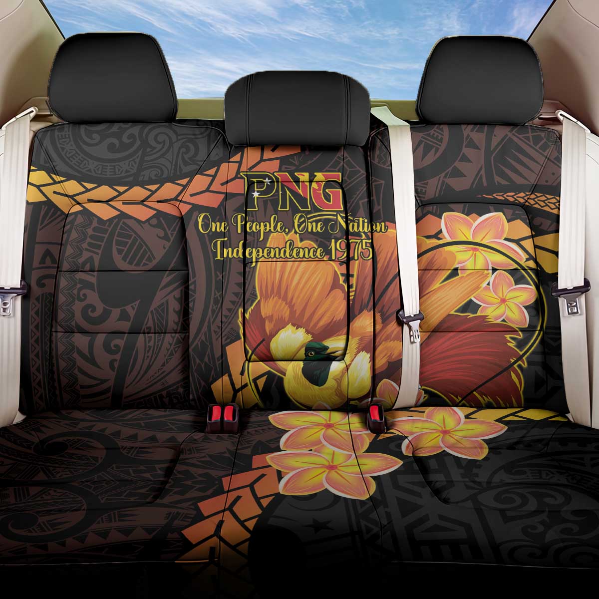 Papua New Guinea Independence Day Back Car Seat Cover 50th Anniversary Papua Niu Gini Bird Of Paradise LT14 One Size Black - Polynesian Pride