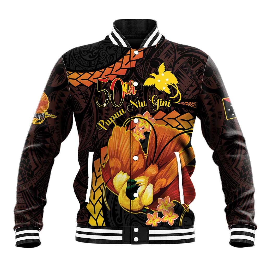 Papua New Guinea Independence Day Baseball Jacket 50th Anniversary Papua Niu Gini Bird Of Paradise LT14 Unisex Black - Polynesian Pride