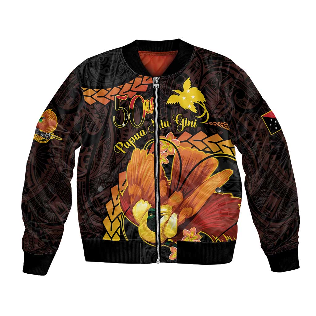 Papua New Guinea Independence Day Bomber Jacket 50th Anniversary Papua Niu Gini Bird Of Paradise LT14 Unisex Black - Polynesian Pride
