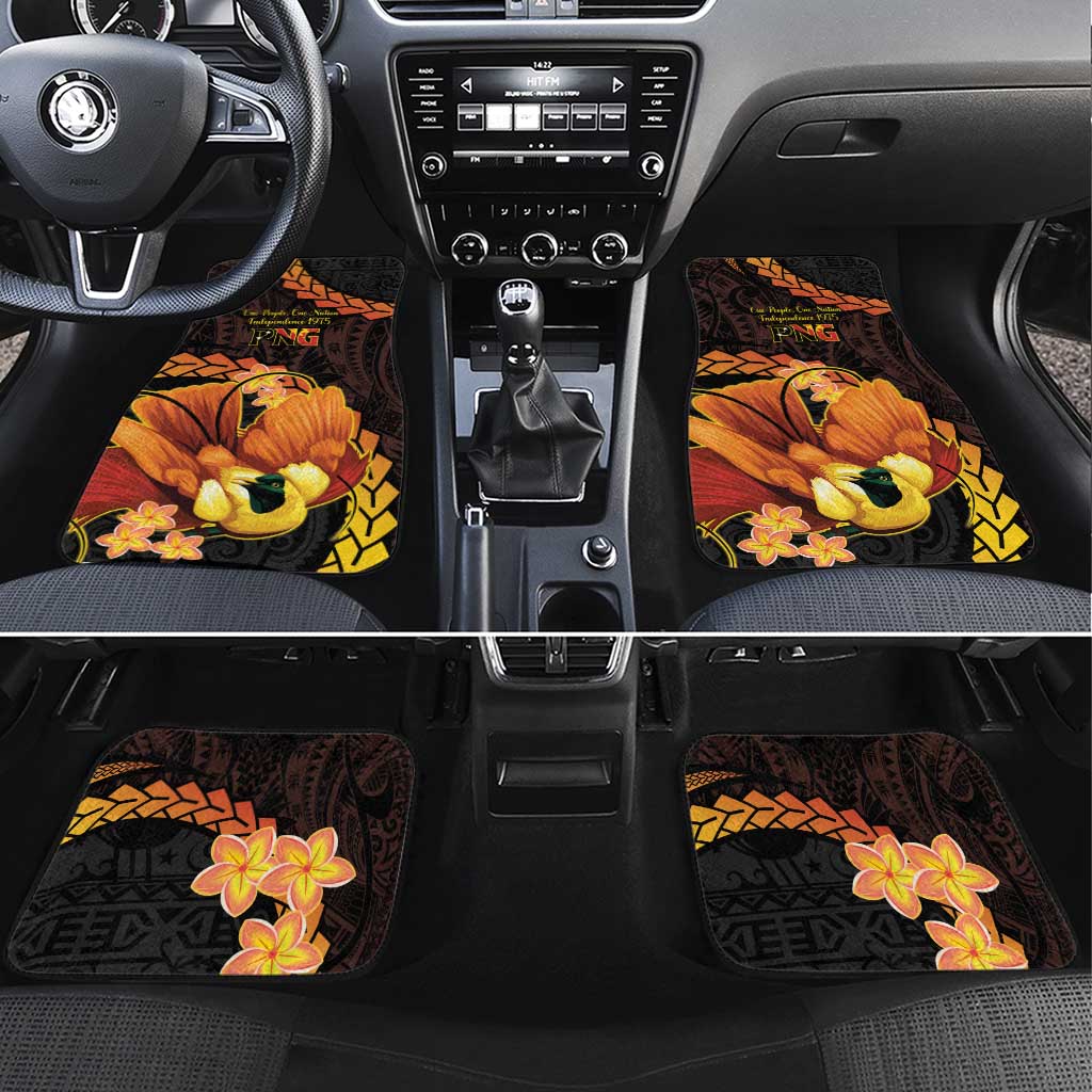 Papua New Guinea Independence Day Car Mats 50th Anniversary Papua Niu Gini Bird Of Paradise LT14 Set 4pcs Black - Polynesian Pride