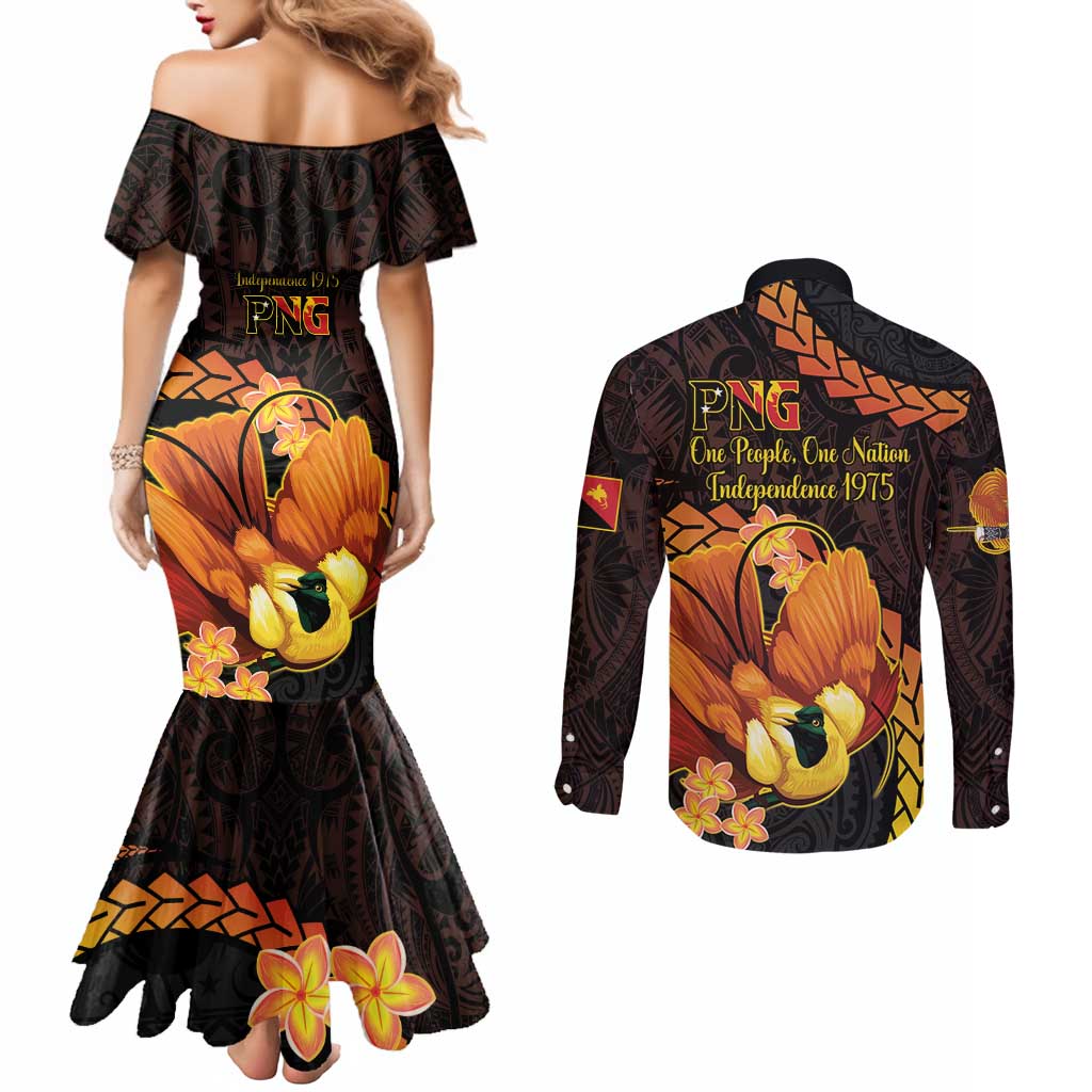 Papua New Guinea Independence Day Couples Matching Mermaid Dress and Long Sleeve Button Shirt 50th Anniversary Papua Niu Gini Bird Of Paradise LT14 - Polynesian Pride