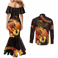Papua New Guinea Independence Day Couples Matching Mermaid Dress and Long Sleeve Button Shirt 50th Anniversary Papua Niu Gini Bird Of Paradise LT14 - Polynesian Pride
