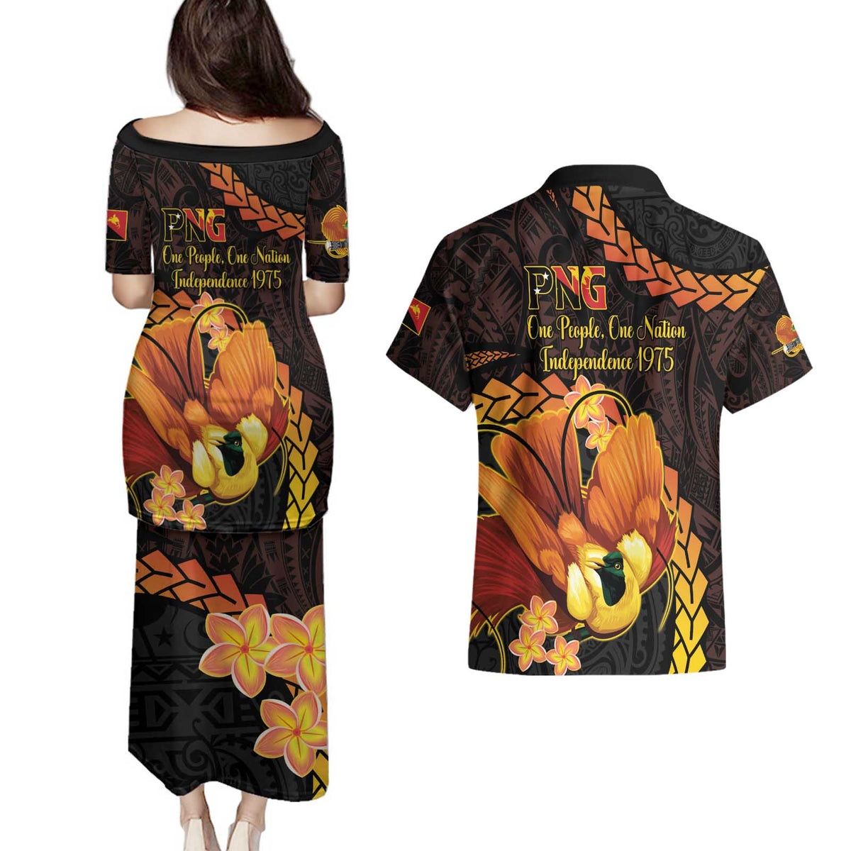 Papua New Guinea Independence Day Couples Matching Puletasi and Hawaiian Shirt 50th Anniversary Papua Niu Gini Bird Of Paradise LT14 - Polynesian Pride