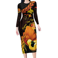Papua New Guinea Independence Day Family Matching Long Sleeve Bodycon Dress and Hawaiian Shirt 50th Anniversary Papua Niu Gini Bird Of Paradise LT14 Mom's Dress Black - Polynesian Pride