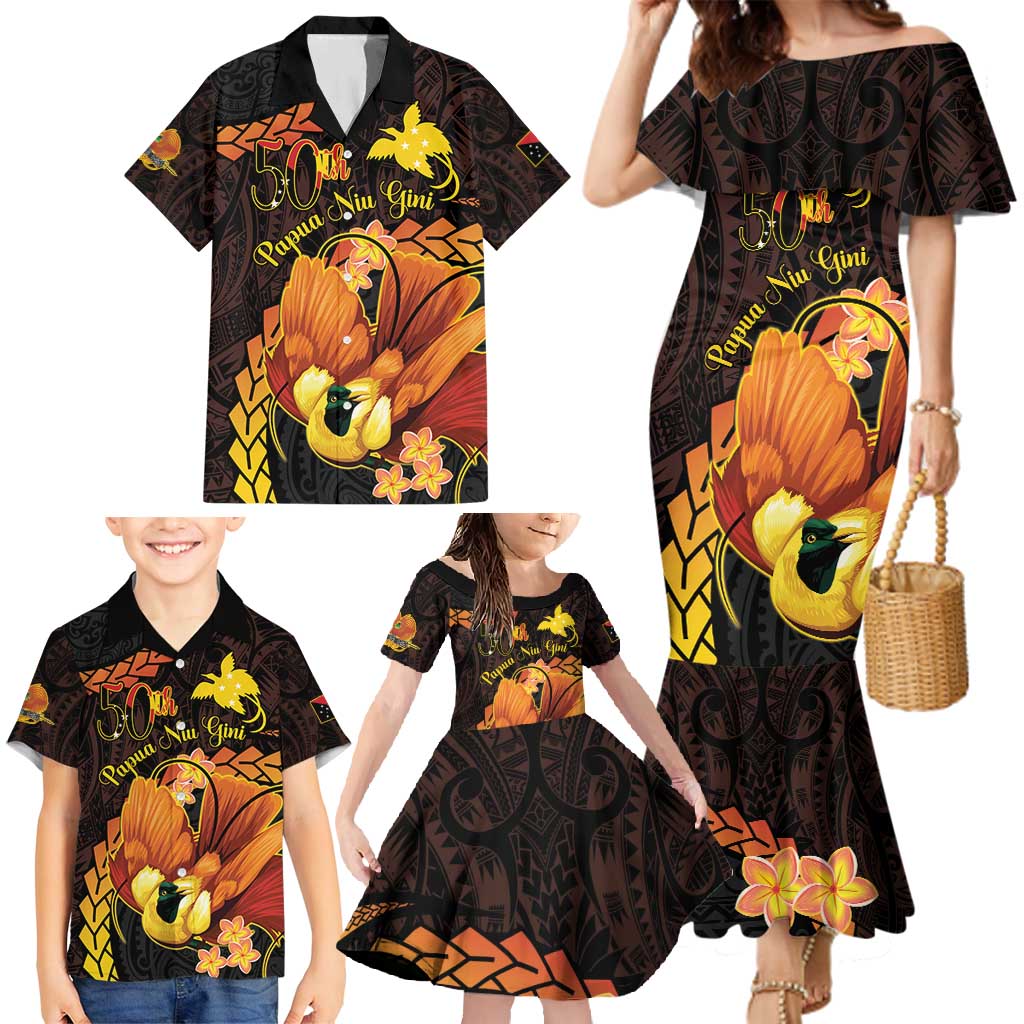 Papua New Guinea Independence Day Family Matching Mermaid Dress and Hawaiian Shirt 50th Anniversary Papua Niu Gini Bird Of Paradise LT14 - Polynesian Pride