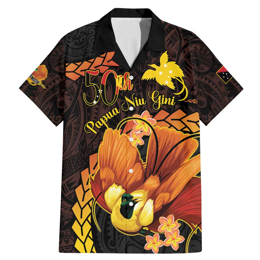 Papua New Guinea Independence Day Family Matching Mermaid Dress and Hawaiian Shirt 50th Anniversary Papua Niu Gini Bird Of Paradise LT14 Dad's Shirt - Short Sleeve Black - Polynesian Pride