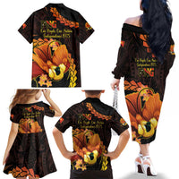 Papua New Guinea Independence Day Family Matching Off The Shoulder Long Sleeve Dress and Hawaiian Shirt 50th Anniversary Papua Niu Gini Bird Of Paradise LT14 - Polynesian Pride
