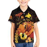 Papua New Guinea Independence Day Family Matching Off The Shoulder Long Sleeve Dress and Hawaiian Shirt 50th Anniversary Papua Niu Gini Bird Of Paradise LT14 Son's Shirt Black - Polynesian Pride