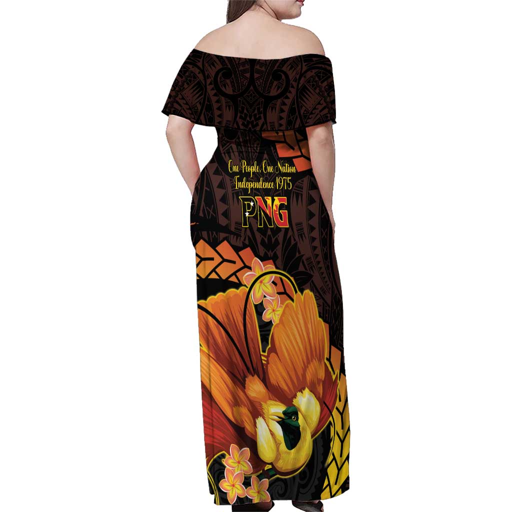 Papua New Guinea Independence Day Family Matching Off Shoulder Maxi Dress and Hawaiian Shirt 50th Anniversary Papua Niu Gini Bird Of Paradise LT14 - Polynesian Pride