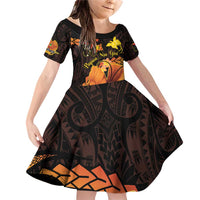 Papua New Guinea Independence Day Family Matching Off Shoulder Short Dress and Hawaiian Shirt 50th Anniversary Papua Niu Gini Bird Of Paradise LT14 Daughter's Dress Black - Polynesian Pride