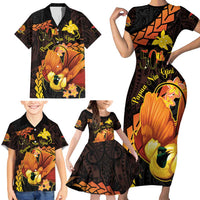 Papua New Guinea Independence Day Family Matching Short Sleeve Bodycon Dress and Hawaiian Shirt 50th Anniversary Papua Niu Gini Bird Of Paradise LT14 - Polynesian Pride