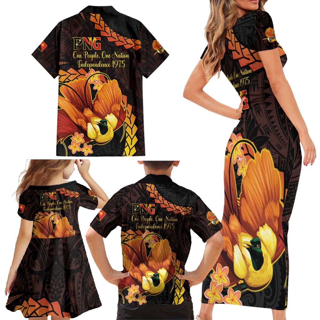 Papua New Guinea Independence Day Family Matching Short Sleeve Bodycon Dress and Hawaiian Shirt 50th Anniversary Papua Niu Gini Bird Of Paradise LT14 - Polynesian Pride