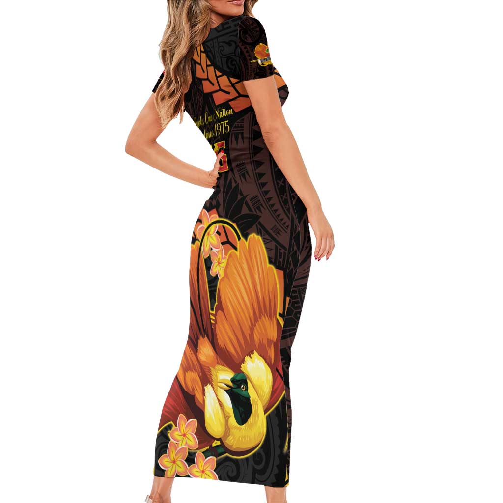 Papua New Guinea Independence Day Family Matching Short Sleeve Bodycon Dress and Hawaiian Shirt 50th Anniversary Papua Niu Gini Bird Of Paradise LT14 - Polynesian Pride