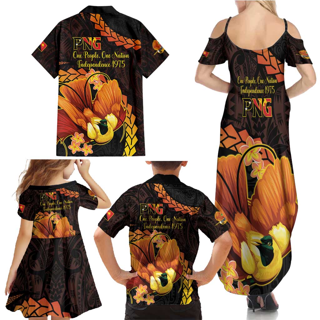 Papua New Guinea Independence Day Family Matching Summer Maxi Dress and Hawaiian Shirt 50th Anniversary Papua Niu Gini Bird Of Paradise LT14 - Polynesian Pride