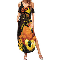 Papua New Guinea Independence Day Family Matching Summer Maxi Dress and Hawaiian Shirt 50th Anniversary Papua Niu Gini Bird Of Paradise LT14 Mom's Dress Black - Polynesian Pride