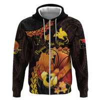 Papua New Guinea Independence Day Hoodie 50th Anniversary Papua Niu Gini Bird Of Paradise LT14 Zip Hoodie Black - Polynesian Pride