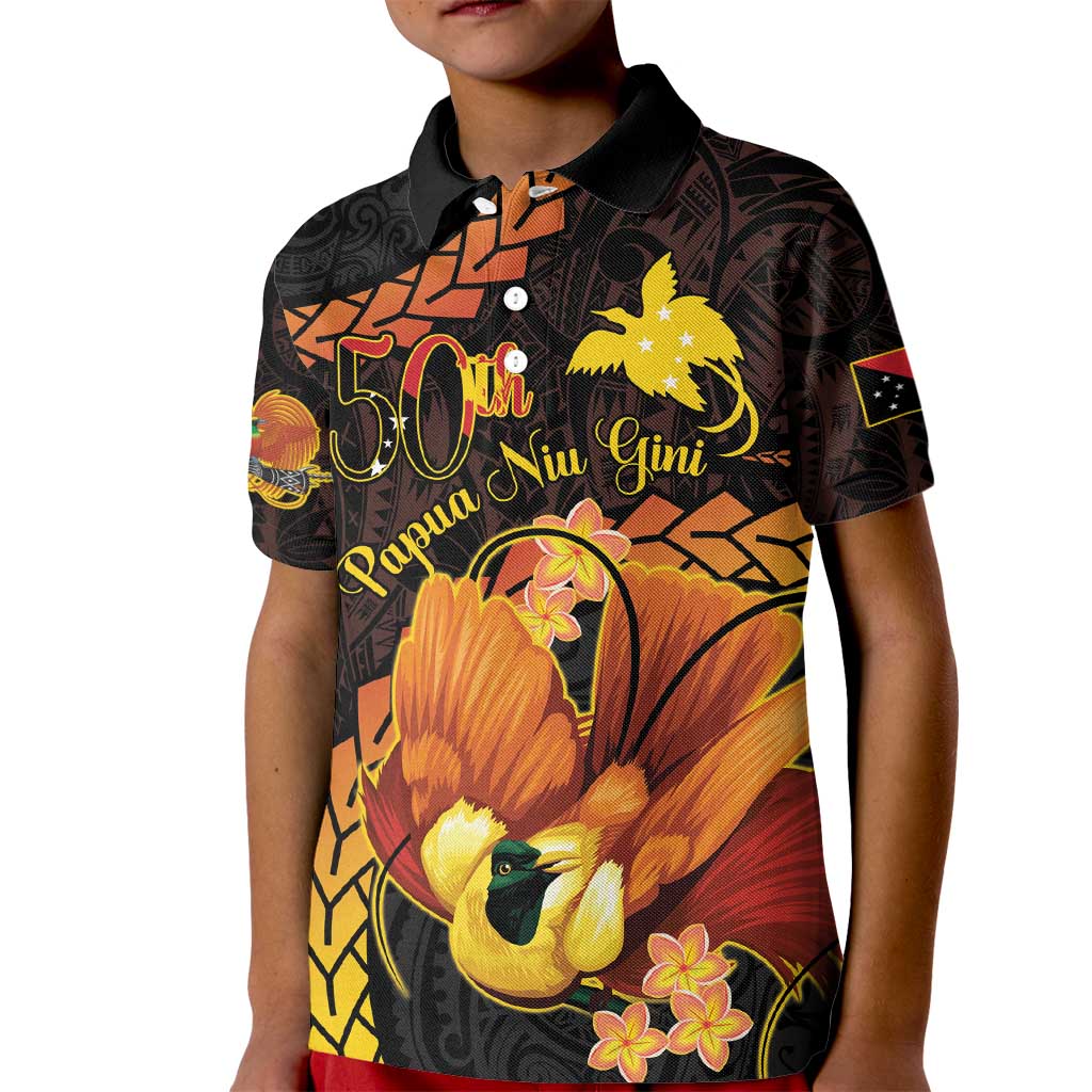 Papua New Guinea Independence Day Kid Polo Shirt 50th Anniversary Papua Niu Gini Bird Of Paradise LT14 Kid Black - Polynesian Pride