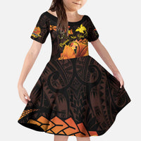 Papua New Guinea Independence Day Kid Short Sleeve Dress 50th Anniversary Papua Niu Gini Bird Of Paradise LT14 KID Black - Polynesian Pride