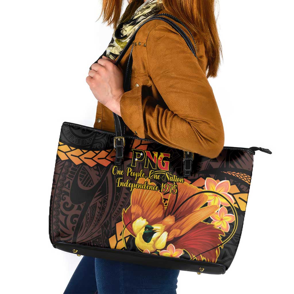 Papua New Guinea Independence Day Leather Tote Bag 50th Anniversary Papua Niu Gini Bird Of Paradise LT14 Black - Polynesian Pride