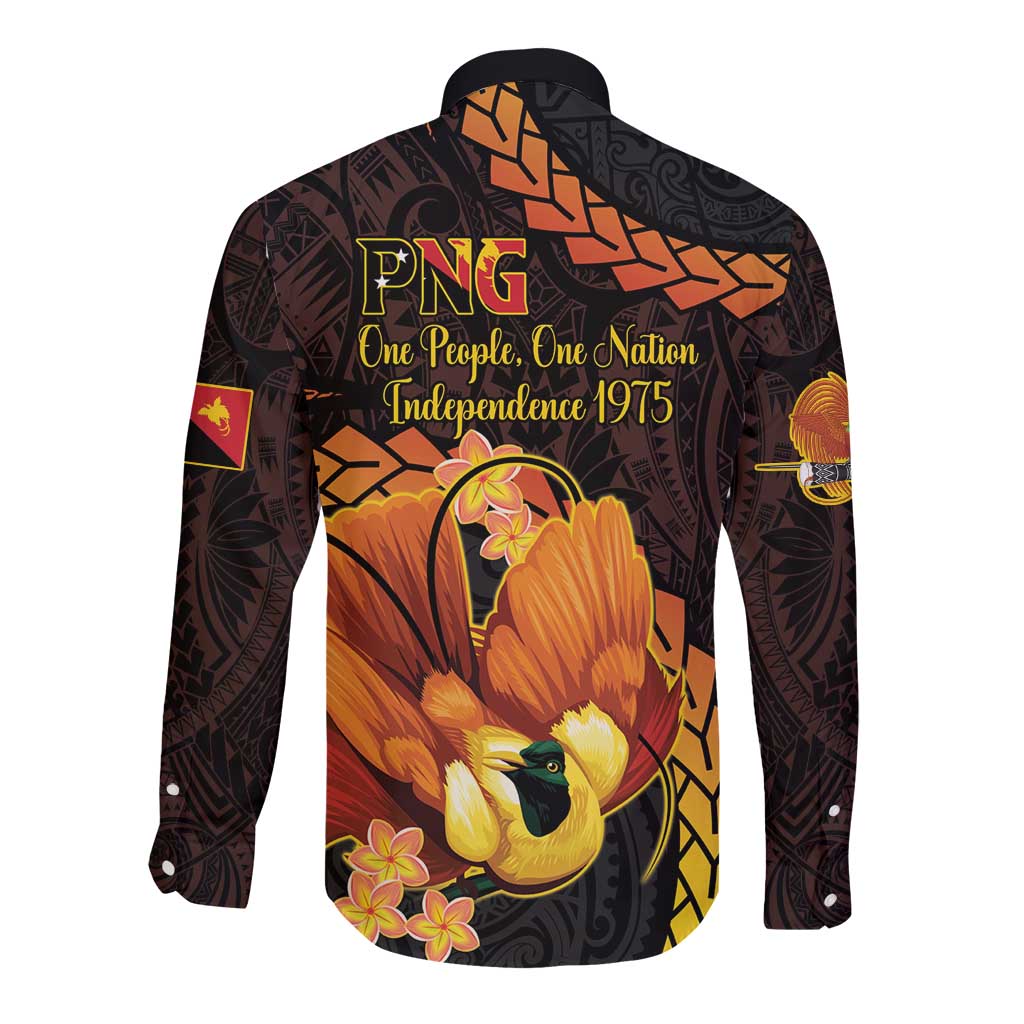 Papua New Guinea Independence Day Long Sleeve Button Shirt 50th Anniversary Papua Niu Gini Bird Of Paradise LT14 - Polynesian Pride