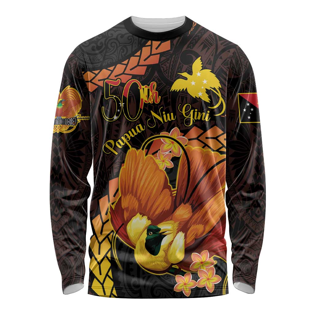 Papua New Guinea Independence Day Long Sleeve Shirt 50th Anniversary Papua Niu Gini Bird Of Paradise LT14 Unisex Black - Polynesian Pride